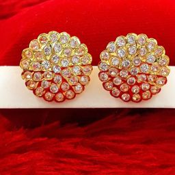 Anujeet Fashion Hub Gold Plated AD Studded Floral Shaped Studs-image-15