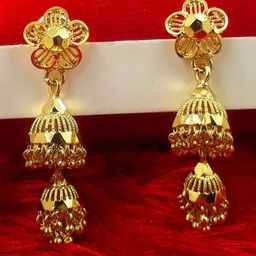 Anujeet Fashion Hub Gold Plated Dome Shaped Jhumkas-image-6