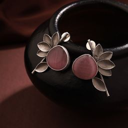 Priyaasi German Silver-Plated Artificial Stones-Studded Studs Earrings-15