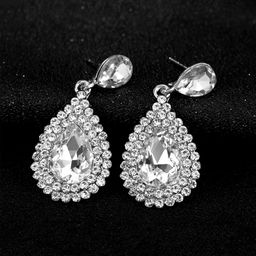 Yellow Chimes Silver-Plated White Crystal Tear Drop Earrings-image-3