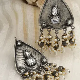Moedbuille Silver-Plated Crystals Contemporary Drop Earrings-31