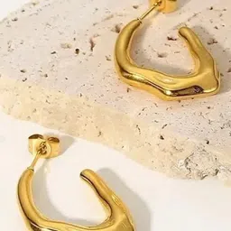 KRYSTALZ Stainless Steel Gold-Plated Quirky Half Hoop Earrings-11