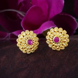 Vighnaharta Gold-Plated Floral CZ Studded Studs Earrings-9