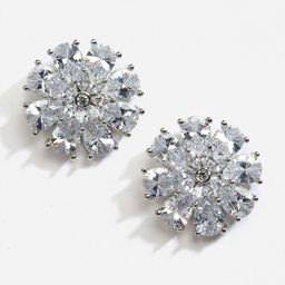 DressBerry Silver-Plated & White American Diamond Floral Studs Earrings-11