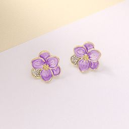 Krelin Rhodium-Plated Stainless Steel Rhinestone New Drop Oil Camelia Floral Studs-43