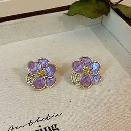 Krelin Rhodium-Plated Stainless Steel Rhinestone New Drop Oil Camelia Floral Studs-53