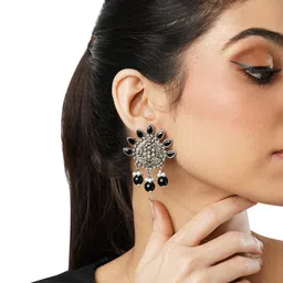 Anouk Stone Studded & Beaded Floral Studs Earrings-4