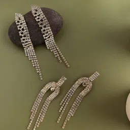 SOHI Fancy Glam Chronicles Elegant Set Of 2 Silver-Plated Contemporary Drop Earrings-picture-45