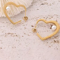MEENAZ Heart Shaped Half Hoop Earrings-picture-32