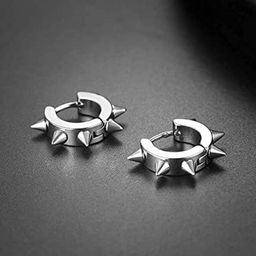 KRYSTALZ Silver-Toned Spiked Hoop Earrings-0