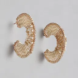 RICHEERA Gold-Plated Artificial Beads Circular Half Hoop Earrings-44
