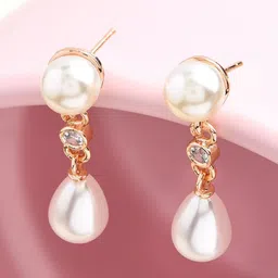 AMI Rose Gold & White Pearls Drop Earrings-44