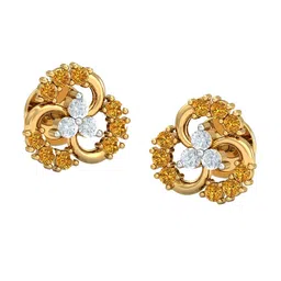 KUBERBOX 18KT Gold Diamond Studded And Citrine Earrings -  1.76gm-2