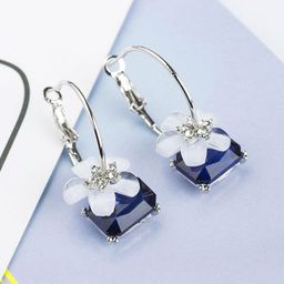 Yellow Chimes Blue & Silver Hoop With Flower Stone Hanging Drop Earrings-57