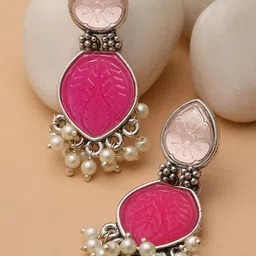 KARATCART Silver-Plated Kundan Studded Drop Earrings-34