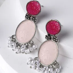 KARATCART Silver-Plated Shaped Oval Drop Earrings-11