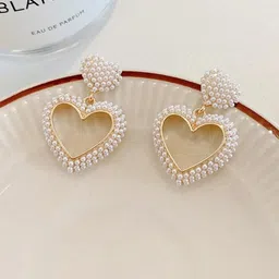 Yellow Chimes Gold-Toned Contemporary Crystal Heart Shape Drop Earrings-85