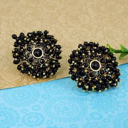 Fashion Frill Black Floral Studs Earrings-image-93
