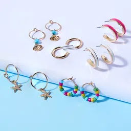 ToniQ Set of 6 Gold Plated Circular Hoop Earrings-16