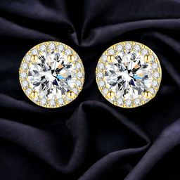 Designs & You Gold-Plated Cubic Zirconia Circular Studs Earrings-4