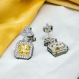 Designs & You Silver Plated Cubic Zirconia-Studded Square Drop Earrings-9