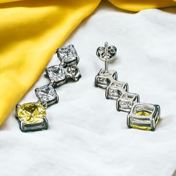 Designs & You Silver-Plated Cubic Zirconia Studded Square Drop Earrings-5