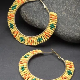 PANASH Gold-Plated Artificial Beads Circular Hoop Earrings-85