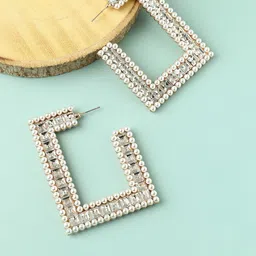 SOHI Silver-Plated Square Half Hoop Earrings-7