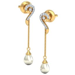 KUBERBOX Lindo 18KT Gold Diamond-Studded Pearl Drop Earrings-1.45 gm-image-7