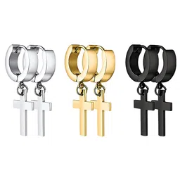KARISHMA KREATIONS Men Set Of 3 Stainless Steel Contemporary Drop Earrings-14