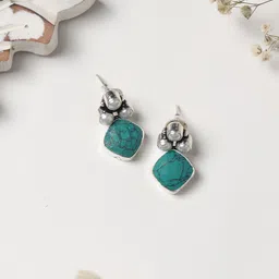 TEEJH Silver-Toned Contemporary Drop Earrings-13