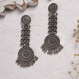 TEEJH Silver-Toned Contemporary Drop Earrings-9