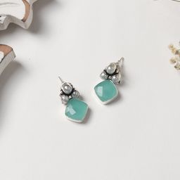 TEEJH Teal & Silver-Toned Contemporary Drop Earrings-10