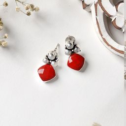 TEEJH Silver-Plated Red Oxidised Contemporary Oxidised Studs-52