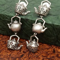 PANASH Silver-Toned Contemporary Drop Earrings-8