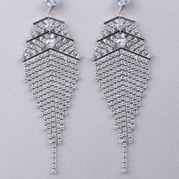 ODETTE Silver-Plated Stone Studded Contemporary Drop Earrings-image-87