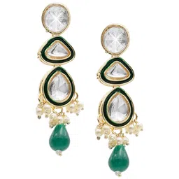 Shining Jewel - By Shivansh Gold Plated Kundan Studded Drop Earrings-image-81