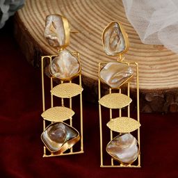 Silvermerc Designs Gold-Plated Stone Studded Geometric Drop Earrings-image-9