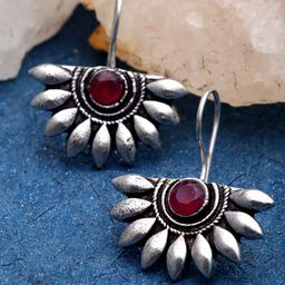 Sanjog Silver Plated Contemporary Artificial Stones Drop Oxidised Floral Earrings-16