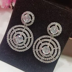 The Pari Rhodium-Plated American Diamond Studded Drop Earrings-11