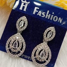The Pari Rhodium-Plated American Diamond Studded Drop Earrings-image-72