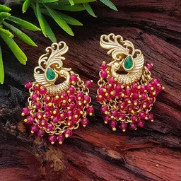 GRIIHAM Gold-Plated Peacock Shaped AD-Studded Drop Earrings-image-8