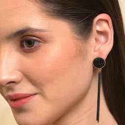 SOHI Black & Gold-Plated Contemporary Drop Earrings-image-60