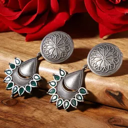 VENI Silver-Plated Contemporary Oxidised Drop Earrings-picture-47