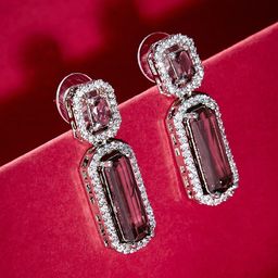 ATIBELLE Silver Plated Geometric Cubic Zirconia Drop Earrings-19