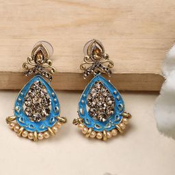 ANIKAS CREATION Gold-Plated Contemporary Drop Earrings-image-91