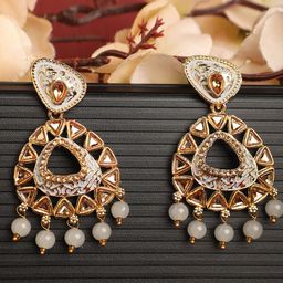 ANIKAS CREATION Gold-Plated Contemporary Drop Earrings-image-96