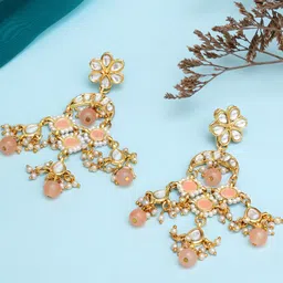 KARATCART Peach-Coloured & Gold-Plated Contemporary Drop Earrings-24