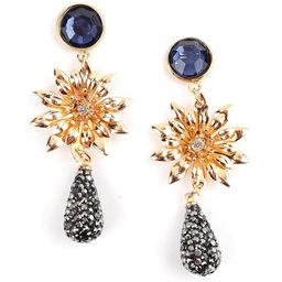 ODETTE Gold-Plated Stone-Studded Contemporary Drop Earrings-5