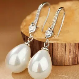 Peora Silver Plated & Pearl Studded Contemporary Drop Earrings-image-21